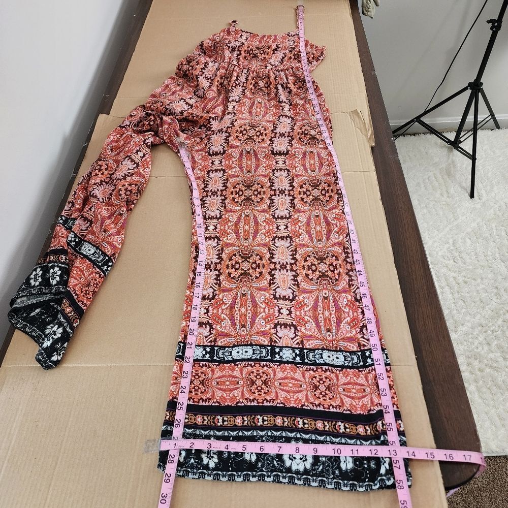 Purple Snow Wide Leg Jumpsuit Bohemian Ethnic Print Palazzo Spaghetti Straps M - Picture 8 of 15